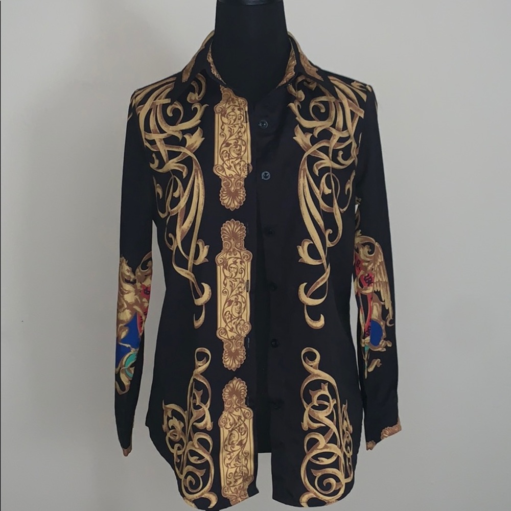 Black and gold button down blouse